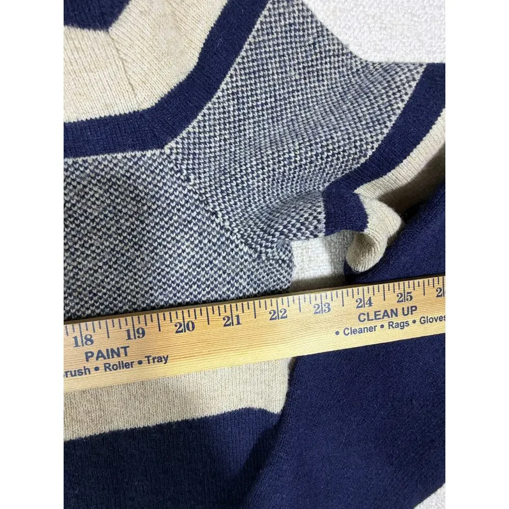 J Crew Men Large Blue Tan Rugged Merino Wool Blend Long Sleeve Preppy Sweater